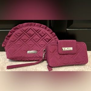 Vera Bradley plum microfiber ruffle cosmetic bag and wristlet